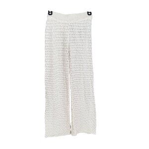 Crochet Knit Wide-Leg Pants Creamy White High-Waist Womens Breathable Beachwear